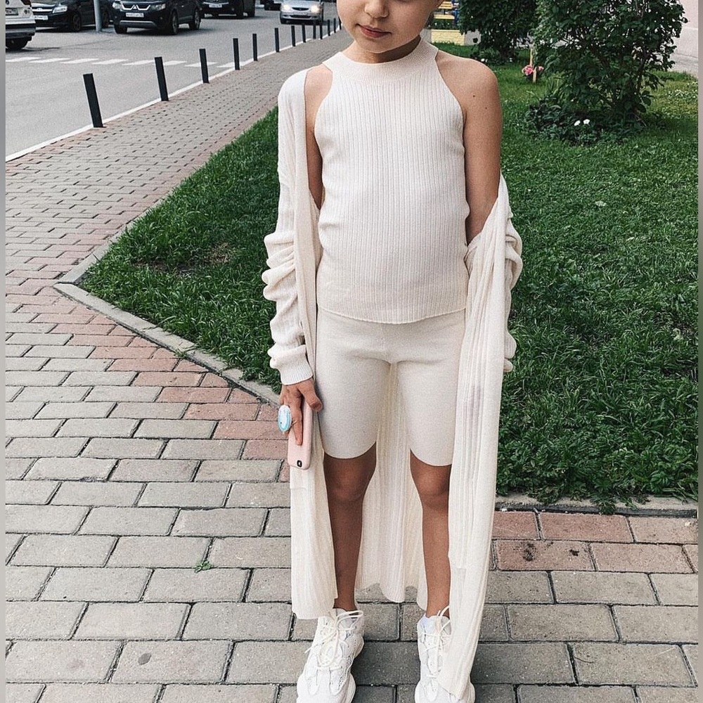Zara set Knitted summer jacket without a clasp and T-shirt